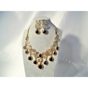 Black 4 pc. rhinestone necklace set wedding bridal prom party evening necklace